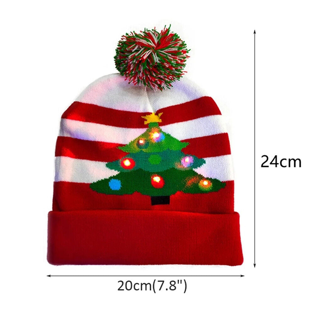 Cute LED Christmas Hat Light up Christmas Knitted Beanie Holiday Hat Warm Cap US